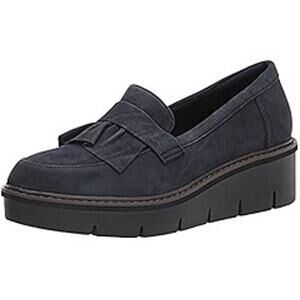 Clarks Airabell Navy Suede Wedge Loafer Slip On Comfort Shoes Size 7